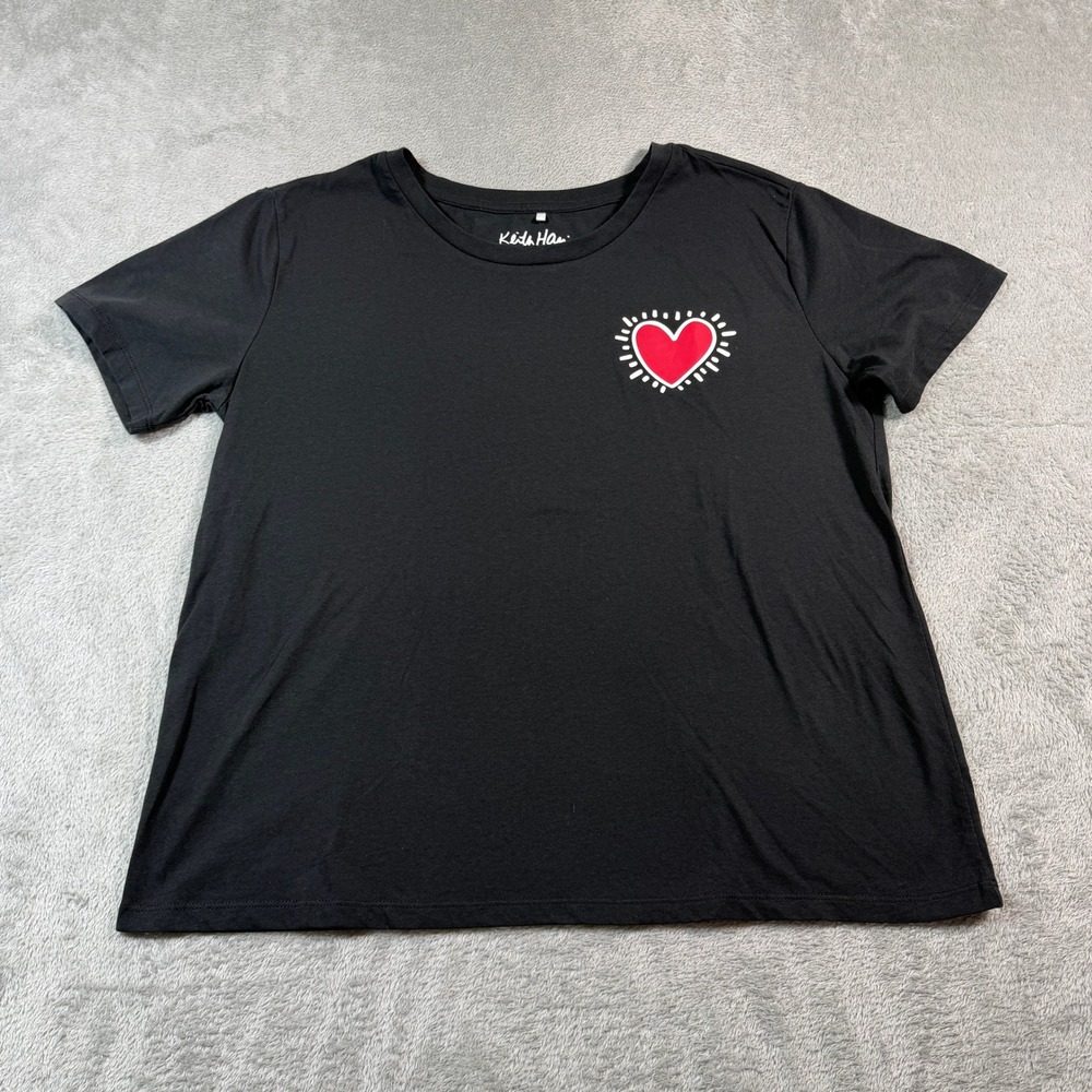 Keith Haring Crewneck T-Shirt Women Large Black Heart Graphic Short Sleeve